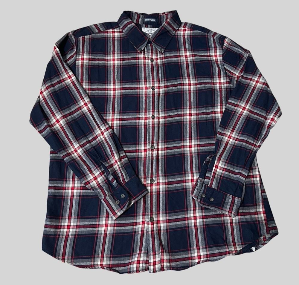 St Johns Bay Shirt Mens XL Brushed Flannel Blue Red Plaid Soft Flannel Classic
